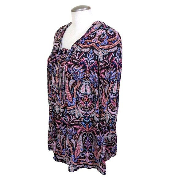 Ulla Popken Popover Tunic Top Blouse Womens Size 16 18 Multi Paisley Tie Front - Picture 4 of 9